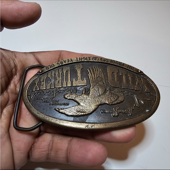 Vintage Austin Nichols Wild Turkey Oval Belt Buckle 1974 Bergamot Brass Works - Picture 4 of 8